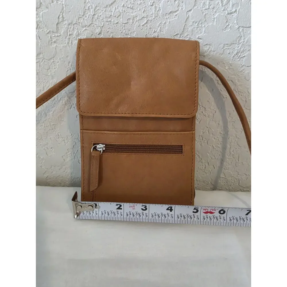 iLi New York Genuine Leather RFID Phone Wallet Crossbody Purse Tan Brown